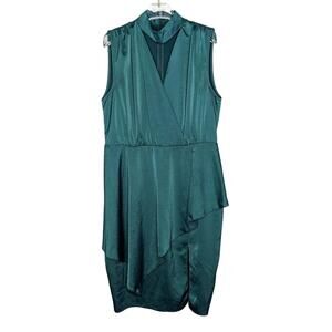 Asos Teal High Neck Mini Dress Cutout Detail Sleeveless Satin Side Slit NWT 12